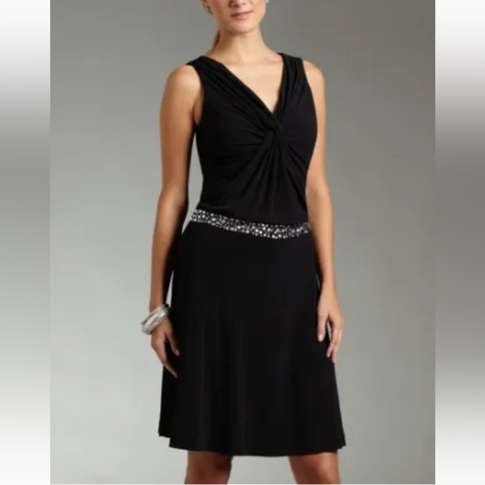 110 west STONE WAIST BLACK DRAPE DRESS 8